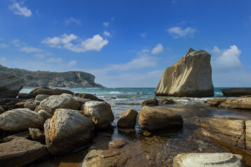 Fototapeta na wymiar Sailing rocks in Foça district of İzmir.