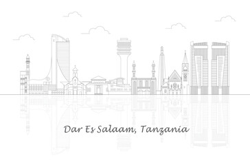 Fototapeta premium Outline Skyline panorama of city of Dar Es Salaam, Tanzania - vector illustration