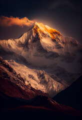 High nepalese mountain at golden hour. generative AI