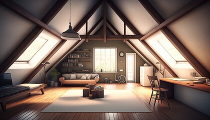 Modern interior, designed attic