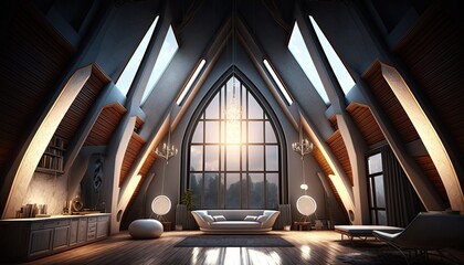 Modern interior, designed attic