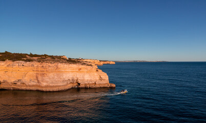 Landscape of the rocky beach in Albufeira - Portugal