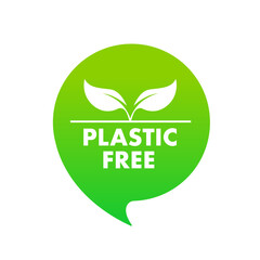 Plastic free green badge icon. Contains no plastic Bpa chemical mark zero or 100 percent pure. Vector illustration