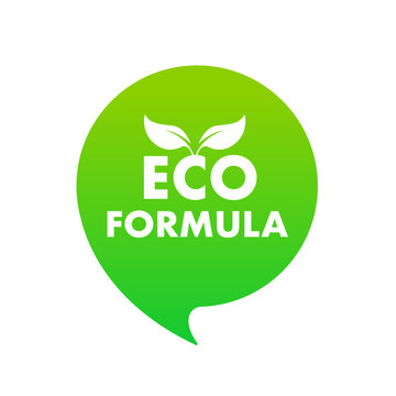 Eco formula stamp eco friendly badge in green rounded decoration - for natural food and cosmetics products. Vector illustratio