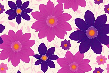 Fototapeta na wymiar Seamless flowers pattern painting with trendy colors. Print Design, generative ai, perfect for interior, furniture and fashion.