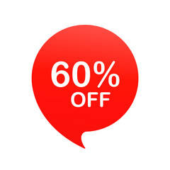 Sale tag things bubble red shape with discounts. 60 percent price clearance sticker icon banner label. The price tag of the offer. Vector illustration