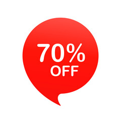 Sale tag things bubble red shape with discounts. 70 percent price clearance sticker icon banner label. The price tag of the offer. Vector illustration