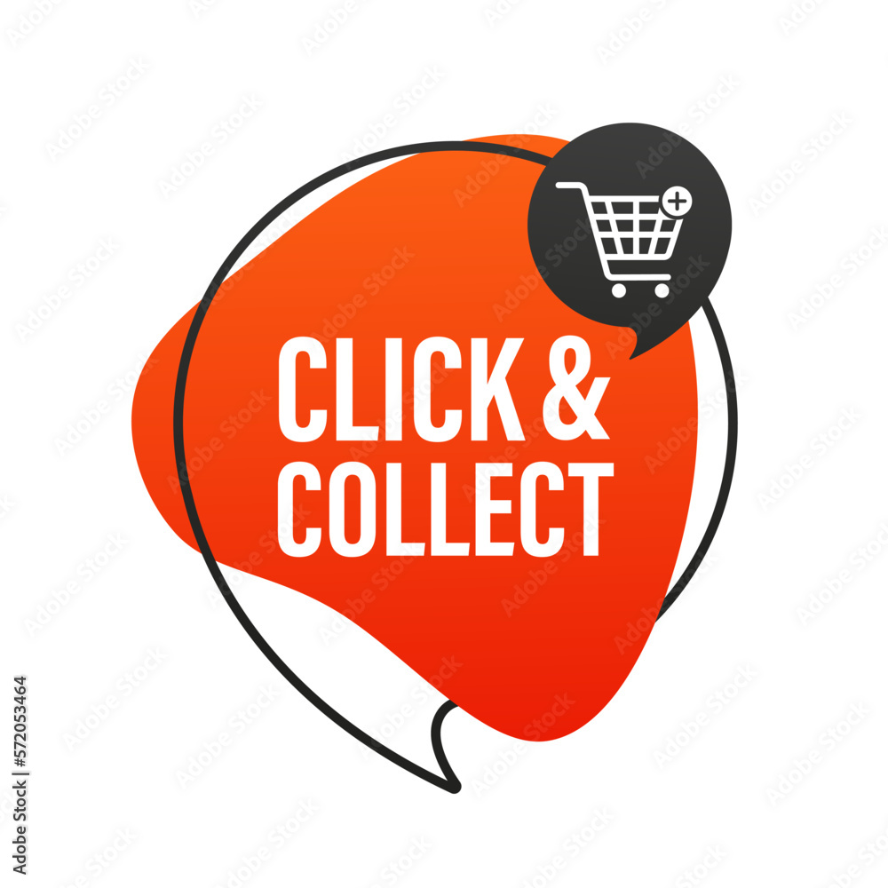 Poster click and collect online shopping concept. click and collect with computer pointer. on speech bubble
