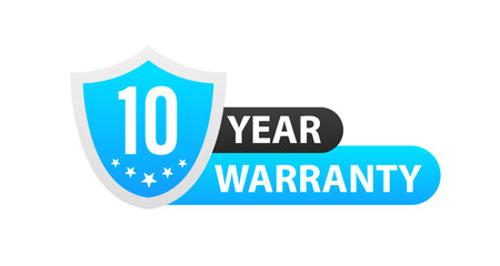 10 year warranty icon, blue, two-year warranty, promotion. Vector illustration