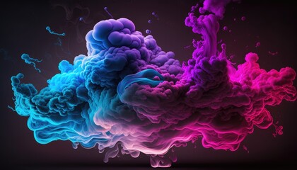 Multicolored smoke puff cloud design elements on a dark background - generative ai