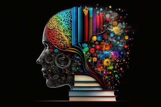 knowledge goes beyond the imagination - illustration, education collage