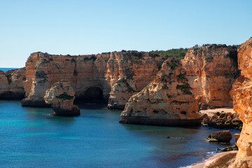 Fototapeta na wymiar Landscape of the rocky coast of Albufeira Algarve - Portugal