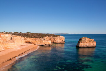 Landscape of the rocky coast in Albufeira - Portugal