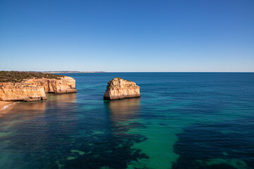 Fototapeta na wymiar Landscape of the rocky coast of Albufeira Algarve - Portugal