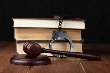 The court session.Concept. The court hammer is on the table.