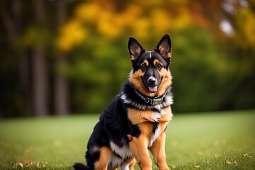 Naklejka na ściany i meble German shepherd dog, smart and easy to train, generative ai, beautiful dog portrait