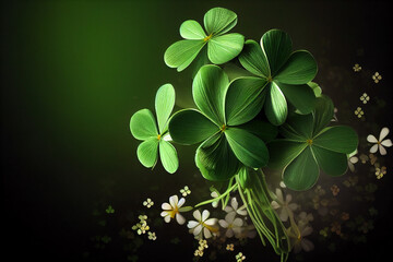 Green four leaf clover holiday background generative ai 