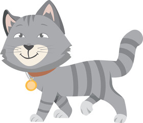 Obraz na płótnie Canvas Walking cat. Cartoon happy pet. Friendly funny animal