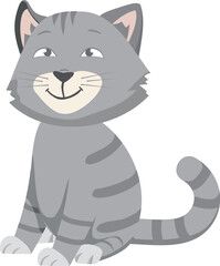 Fototapeta na wymiar Sitting gray cat. Fluffy cheerful cartoon pet