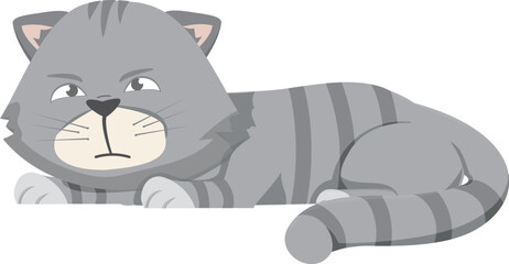 Fototapeta na wymiar Sad cat laying. Funny emotional cartoon character