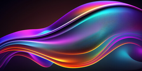 Abstract fluid iridescent holographic neon curved wave in motion colorful background 3d render. Gradient design element for backgrounds, banners, wallpapers, posters and covers