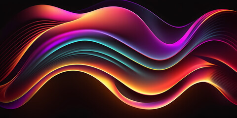 Abstract fluid iridescent holographic neon curved wave in motion colorful background 3d render. Gradient design element for backgrounds, banners, wallpapers, posters and covers