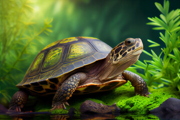 In aller Ruhe: Eine Schildkröte genießt das Grün - Generative Ai