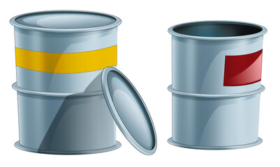 Cartoon metal barrels opened and closed - isolated - illustration for children