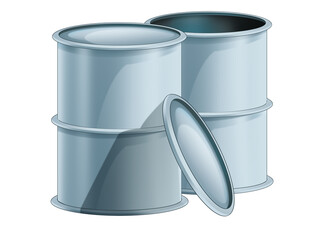 Cartoon metal barrels opened and closed - isolated - illustration for children