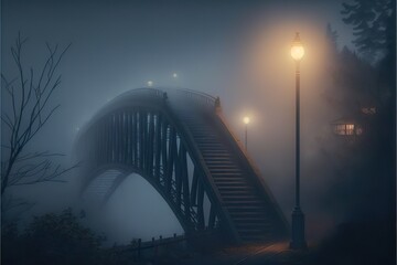 Bridge in fog created with Generative AI 