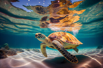 Die Schönheit der Meere: Eine Schildkröte in ihrem natürlichen Lebensraum - Generative Ai
