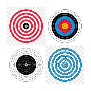 Set round target for target shooting competition. Concept achieving the goal in business. Template target with numbers for shooting range, archery and pistol shooting. Vector illustration