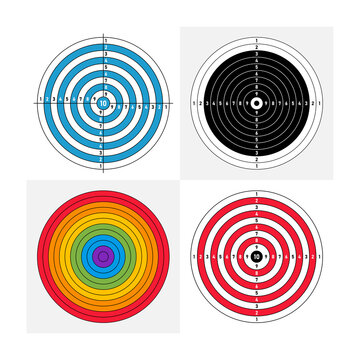 Set round target for target shooting competition. Concept achieving the goal in business. Template target with numbers for shooting range, archery and pistol shooting. Vector illustration
