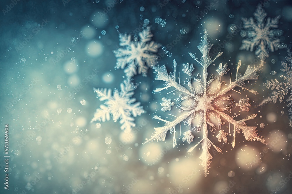 Poster a close up of a snowflake on a window. generative ai