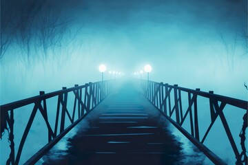 Obraz premium Bridge in fog created with Generative AI 