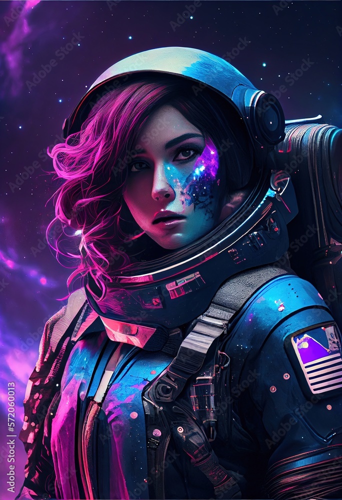 Wall mural portrait of an astronaut in a spacesuit. high-tech astronaut from the future. the concept of space t