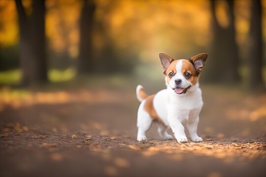 Closeup portrait of small funny beige mini chihuahua dog, generative ai, cute puppy