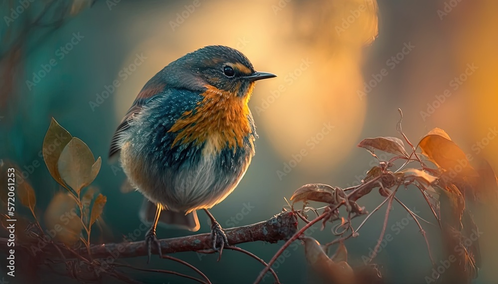 Aufkleber a small bird perched on a branch in a tree with leaves. generative ai