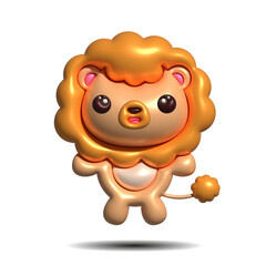 Cute Character happy jumping Lion. 3d illustration.