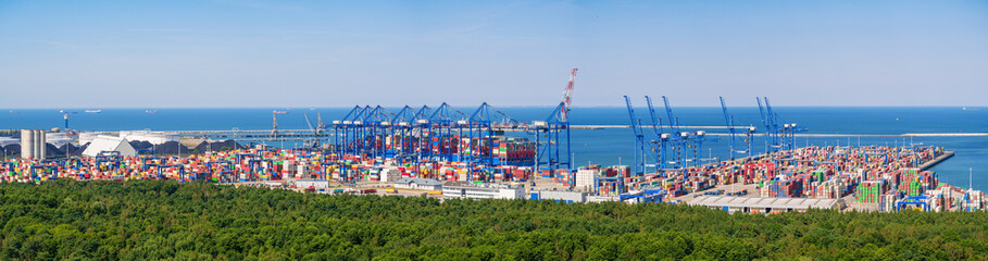 Deepwater Container Terminal in Northern Port, Gdansk, Poland. Aerial landscape.