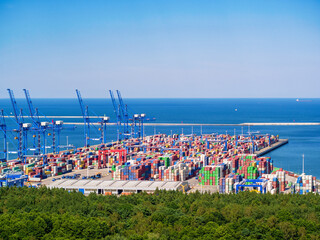 Deepwater Container Terminal in Northern Port, Gdansk, Poland. Aerial landscape.