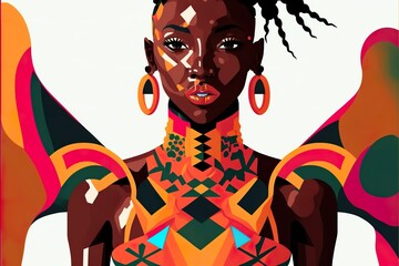 Fantastic black skin woman flat illustration created with Generative AI 