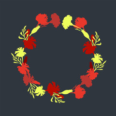 Isolated wreath with hand drawn garden Marigolds