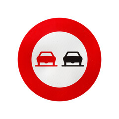 No overtaking European road sign isolated on transparent background. 3D rendering