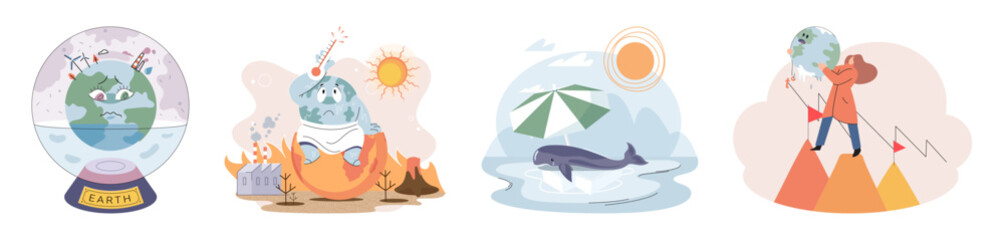 Climate change weather global greenhouse warming risks metaphor concept. Save planet. Compared planet with renewable eco resources consumption global warmings burning alternative. Environment Day