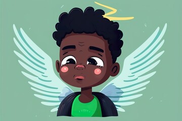 Angel black skin boy flat illustration created with Generative AI 