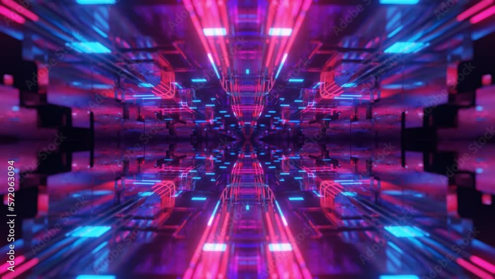 Aufkleber kaleidoscopic neon abstract background. vj loop neon light abstract symmetrical composition