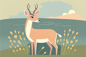Cute deer flat illustration created with Generative AI 