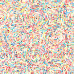 Embroidered abstract pattern. Mosaic ornament in patchwork style. Vector illustration.