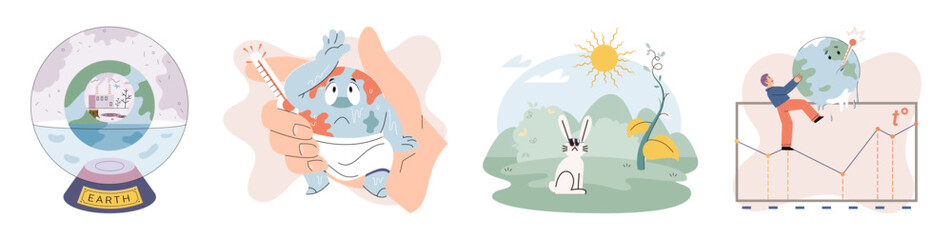 Climate change weather global greenhouse warming risks metaphor concept. Save planet. Compared planet with renewable eco resources consumption global warmings burning alternative. Environment Day